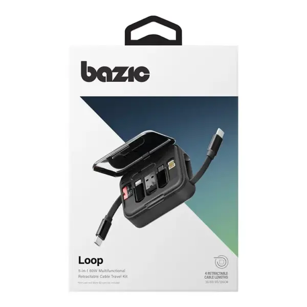 BAZIC LOOP | 5 IN 1 60W MULTIFUNCTIONAL RETRACTABLE CABLE TRAVEL KIT | BLACK